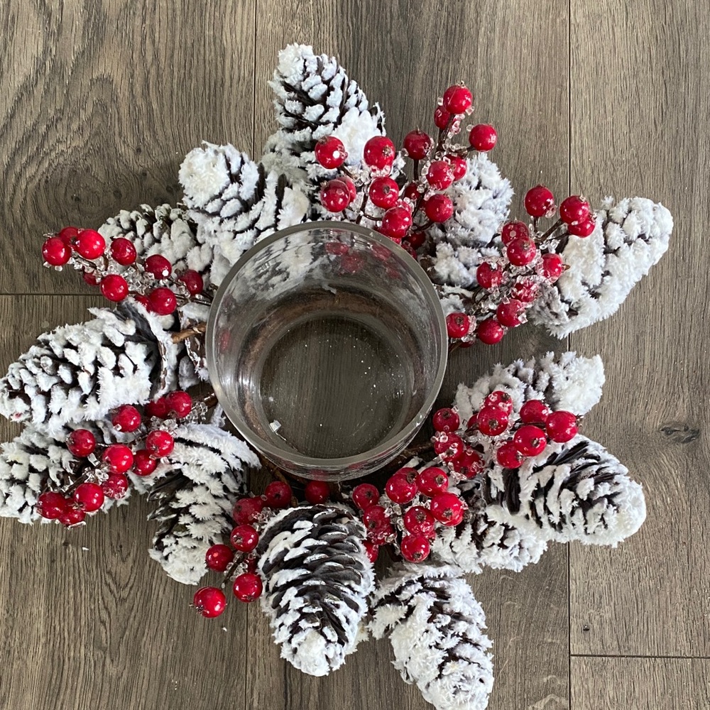 Festive Pinecone and Berry Candle Holder